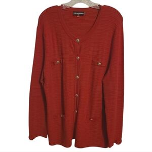 Karl Lagerfeld | Women's Classic Red Button-Down Cardigan Sweater (Size XL)
